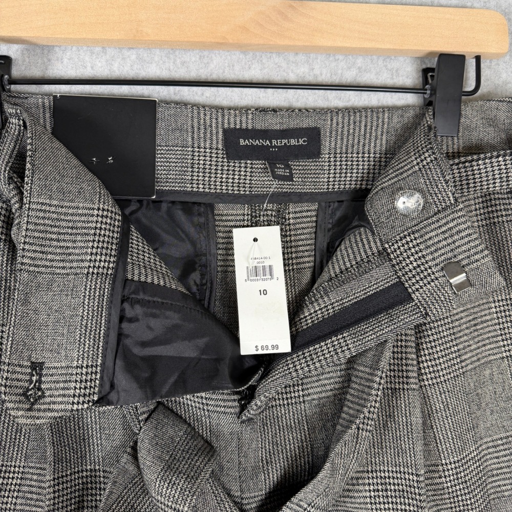 NWT Banana Republic Pleated Tapered Cuffed Pants Charcoal Glen Plaid Y2K Preppy - Picture 5 of 10